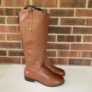 Women’s Brown Genuine Leather Block Heel Knee High Boots Size US 9 W wide width